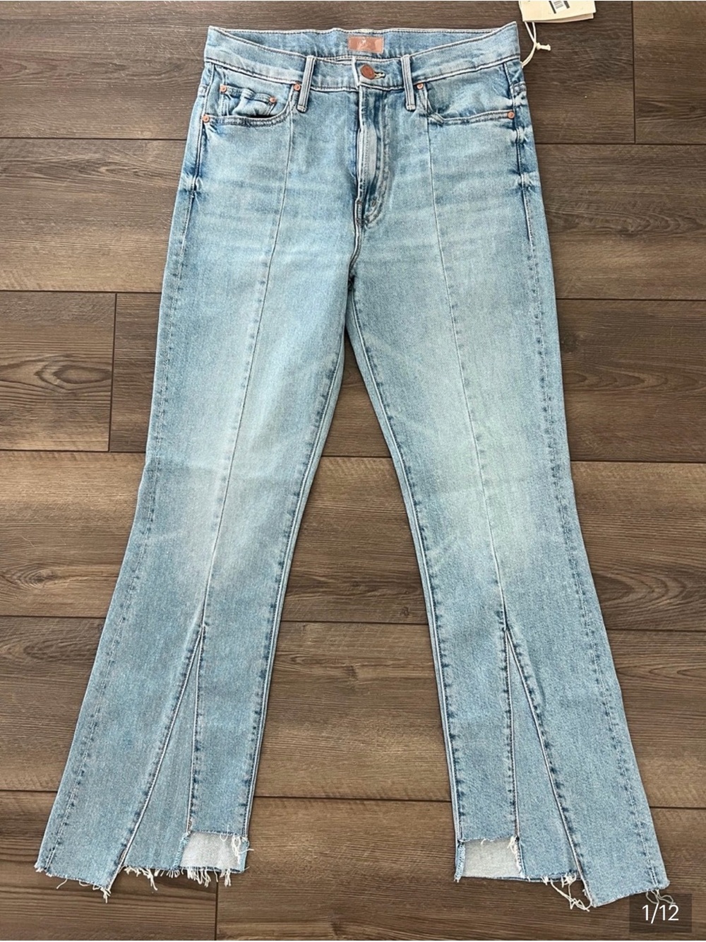 28 Mother insider crop Women’s Light Blue High-Rise Split-Hem fray Jeans